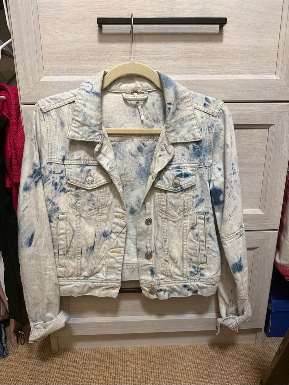 Free People Tie-Dye Light Blue & White Denim Jacket